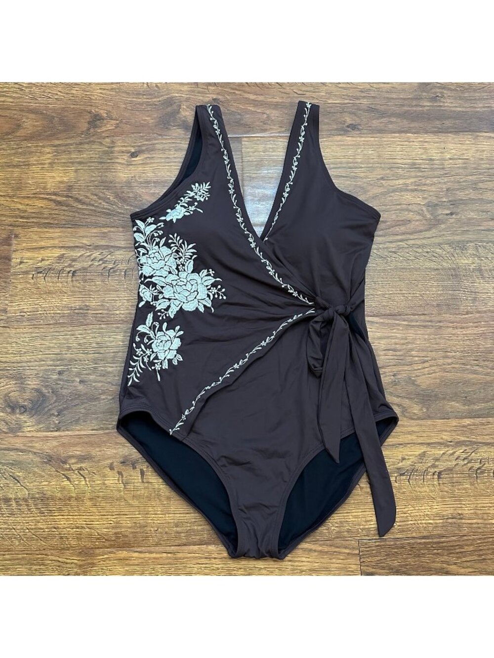 Sundance One Piece wrap embroidered swimsuit
